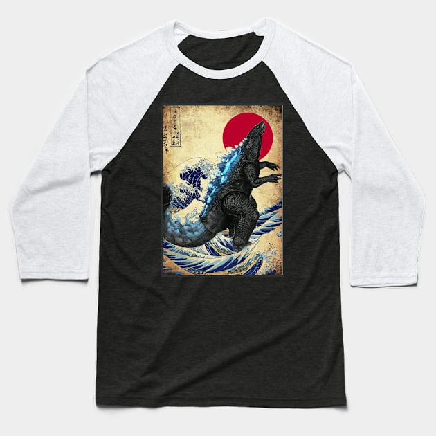 Gojira Old Post Japanese Art Baseball T-Shirt by kusuyma